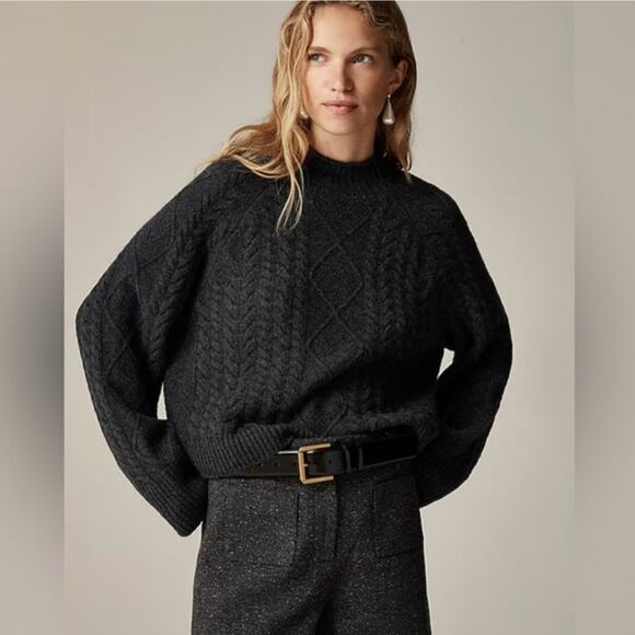 NWT J. Crew Cropped Cable-Knit Rollneck Sweater Supersoft Yarn Dark Gray XS - Picture 1 of 9